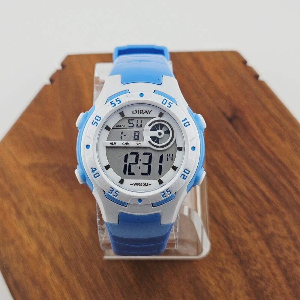 Diray Kids Digital Sports Watch DR-201L Blue White Timer Calendar Athletic